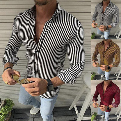 Herren Langarmhemd Gestreift Modern Trendy - BerlinGlamour