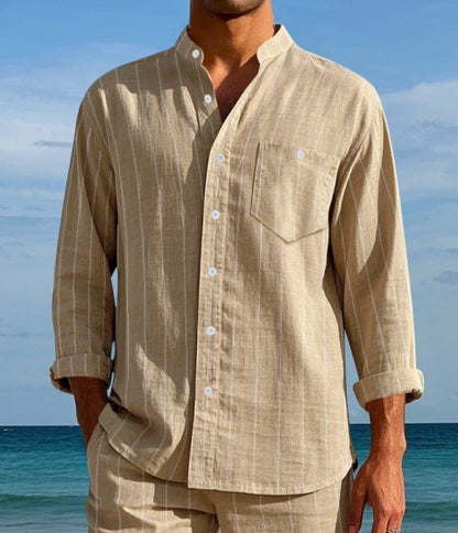 Herren Langarmhemd Slim Fit Streifenmuster Elegant