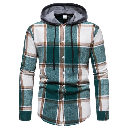 Herren Karohemd Kapuze Button Down Verschluss Modern