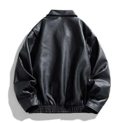 Lederjacke Herren Lässig Mit Taschen Elastisch Schwarz