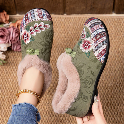 Damen Hausschuhe Flauschig Warm Stickerei