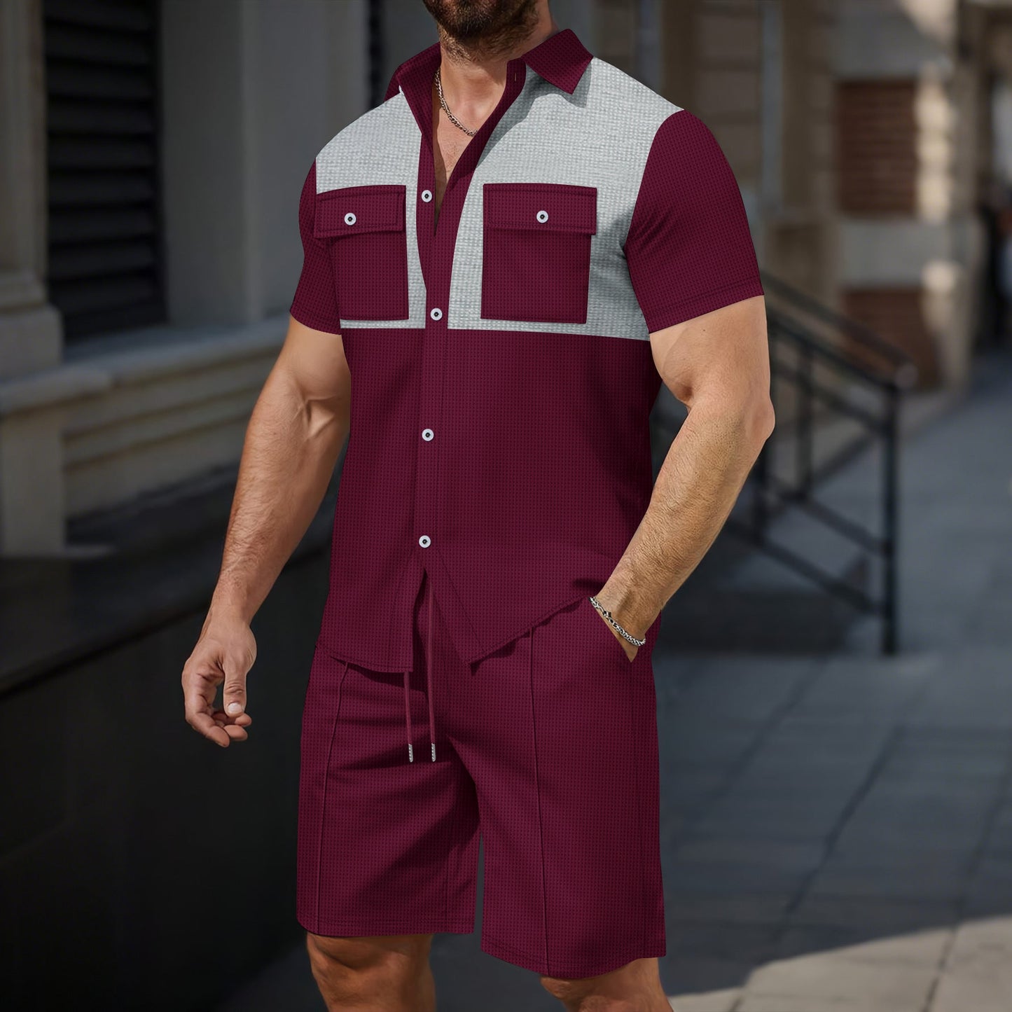 Herren Hemd Mit Brusttasche Modern Kontrast Farben