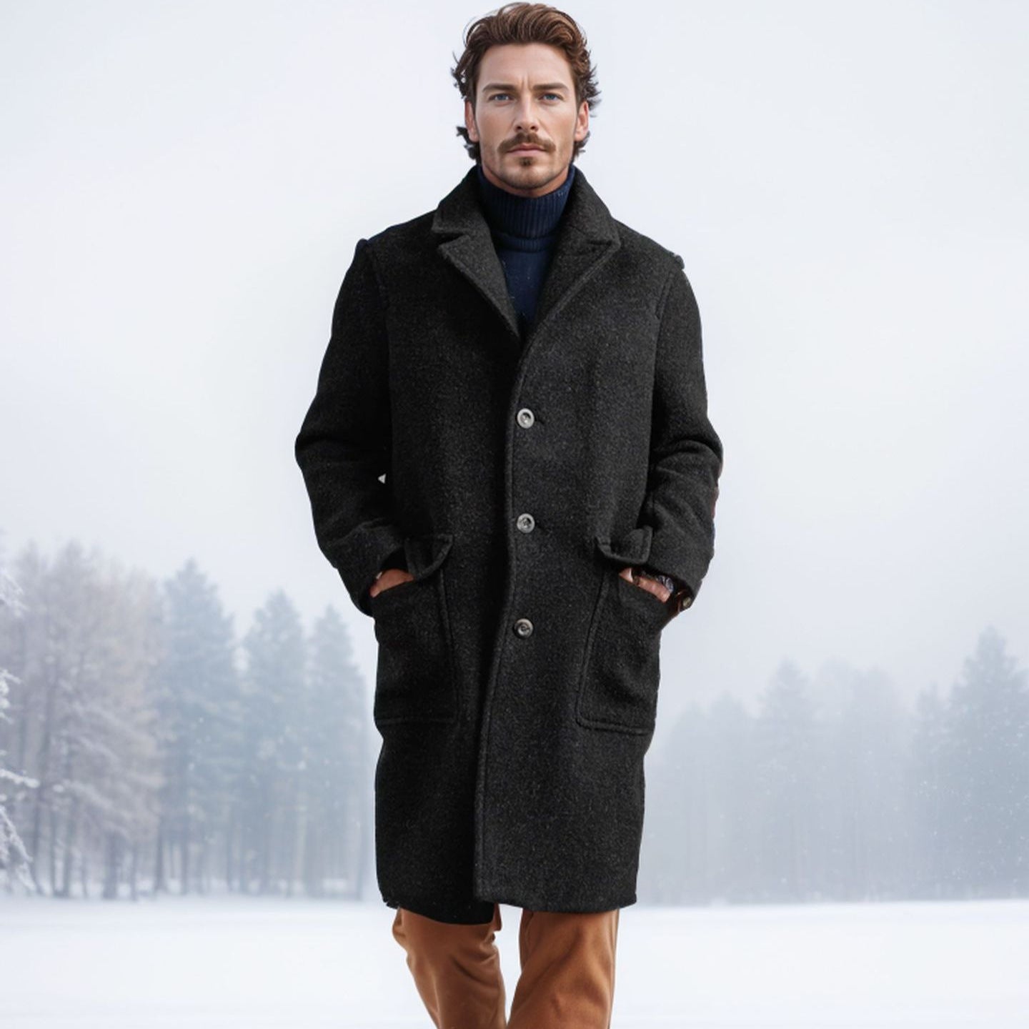 Herren Wintermantel Warm Elegant mit Taschen und Doppelknopf