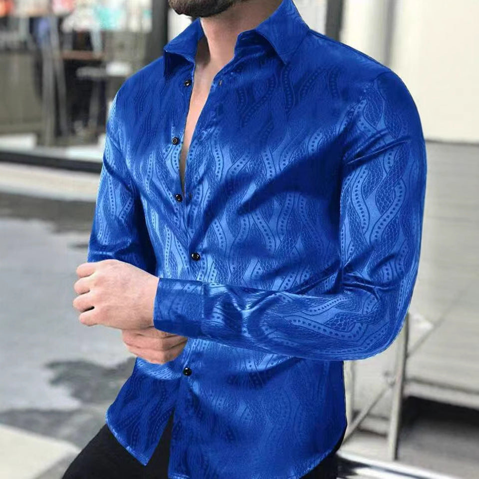 Herren Slim Fit Hemd Wellenmuster Elegant Modern