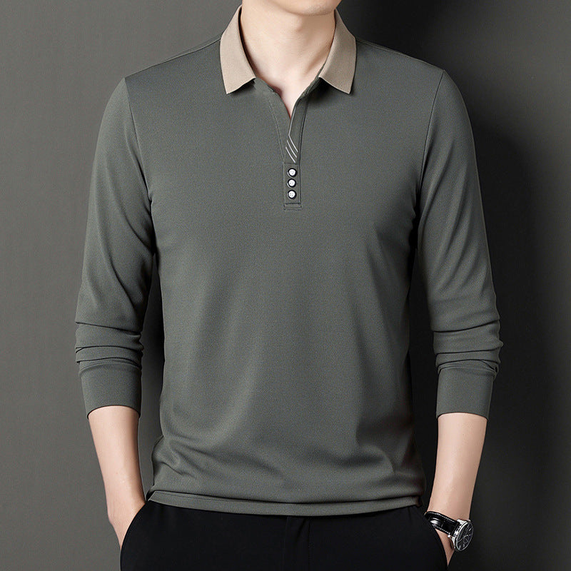 Herren Poloshirt Langarm Elegant Modern Knopfleiste