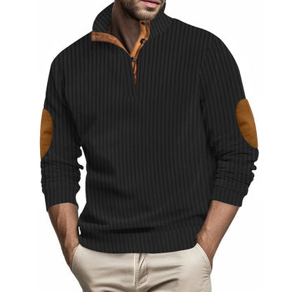 Herren Pullover Strukturiert Kontrast Patches Modern