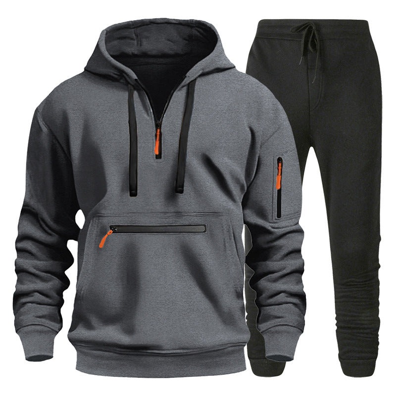 Herren Sport Hoodie Jogginghose Set Grau Sportlich