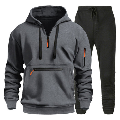 Herren Sport Hoodie Jogginghose Set Grau Sportlich