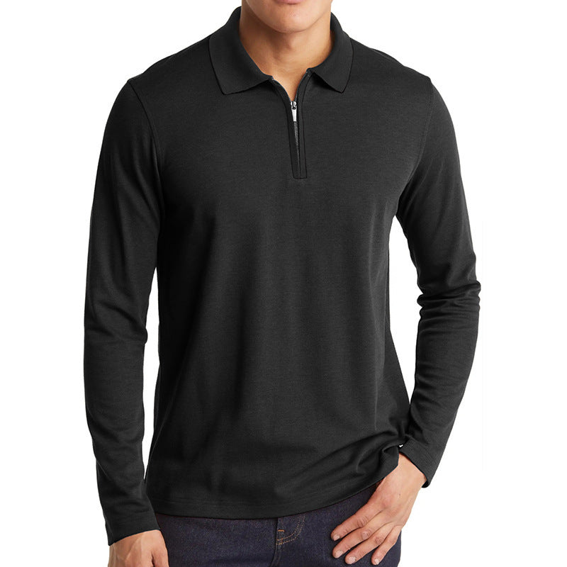 Herren Polo Langarm mit Reißverschluss und Kontrastkragen Modern