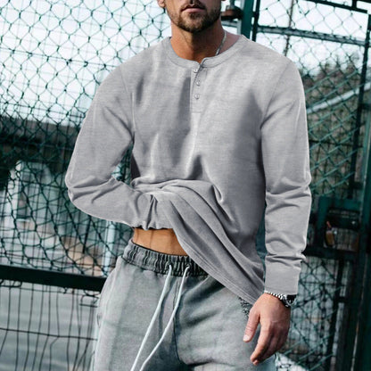 Herren T-Shirt Langarm Knopfleiste Elegantes Design
