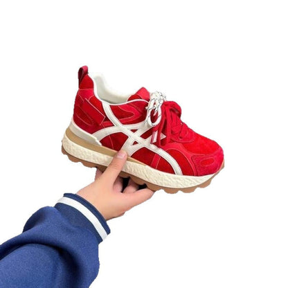 Damen Sneaker Sportlich mit dicker Sohle und Wildleder-Obermaterial