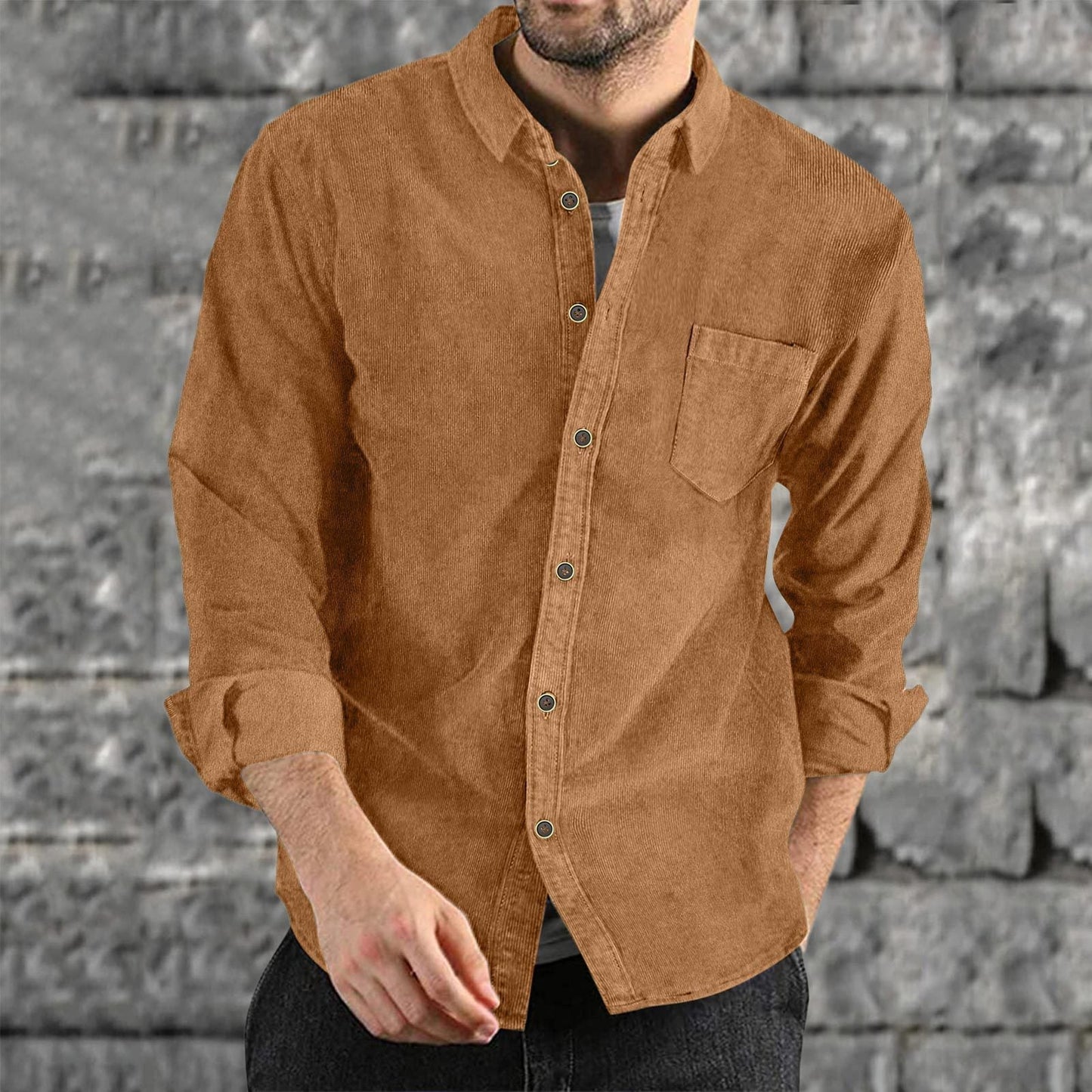 Herren Cordhemd Casual Bequem Modern