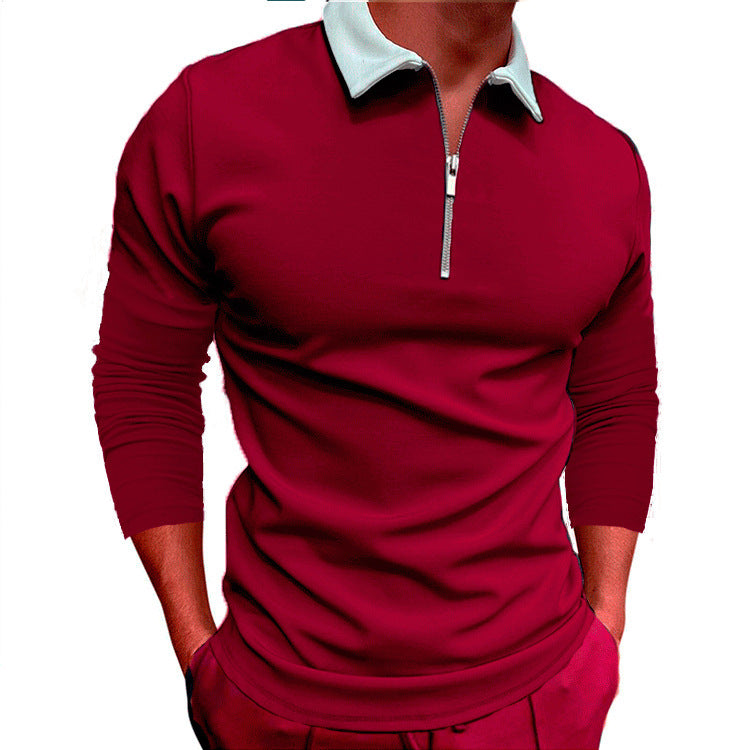 Herren Pullover Sportlich Viertelzipp Reißverschluss Kontrastkragen - BerlinGlamour