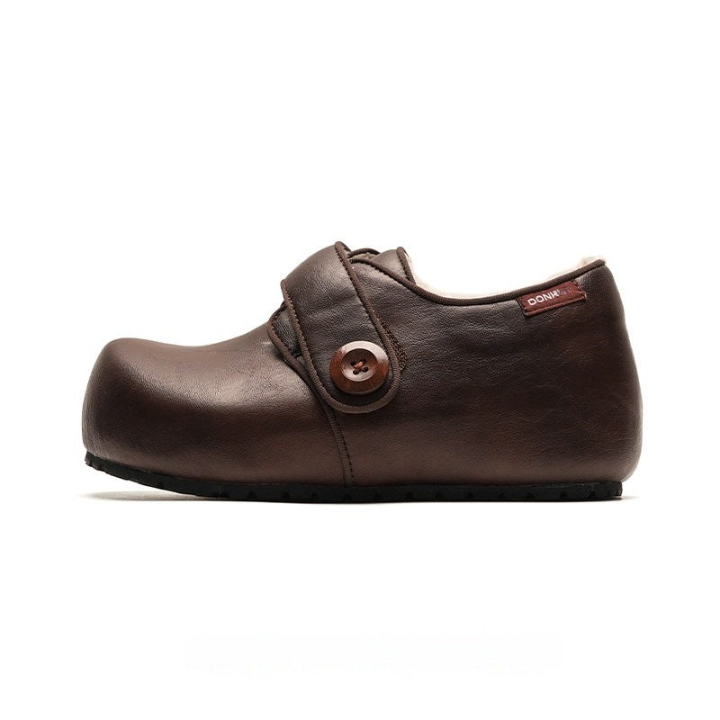 Damen Lederschuhe Bequem Knöpfel Detail Modern