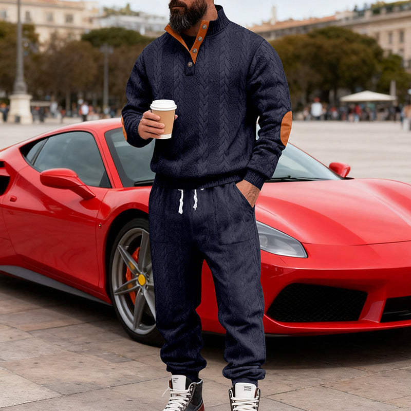 Herren Jogginganzug Strick Modern mit Kragen und Taschen