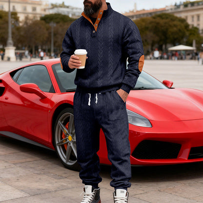 Herren Jogginganzug Strick Modern mit Kragen und Taschen