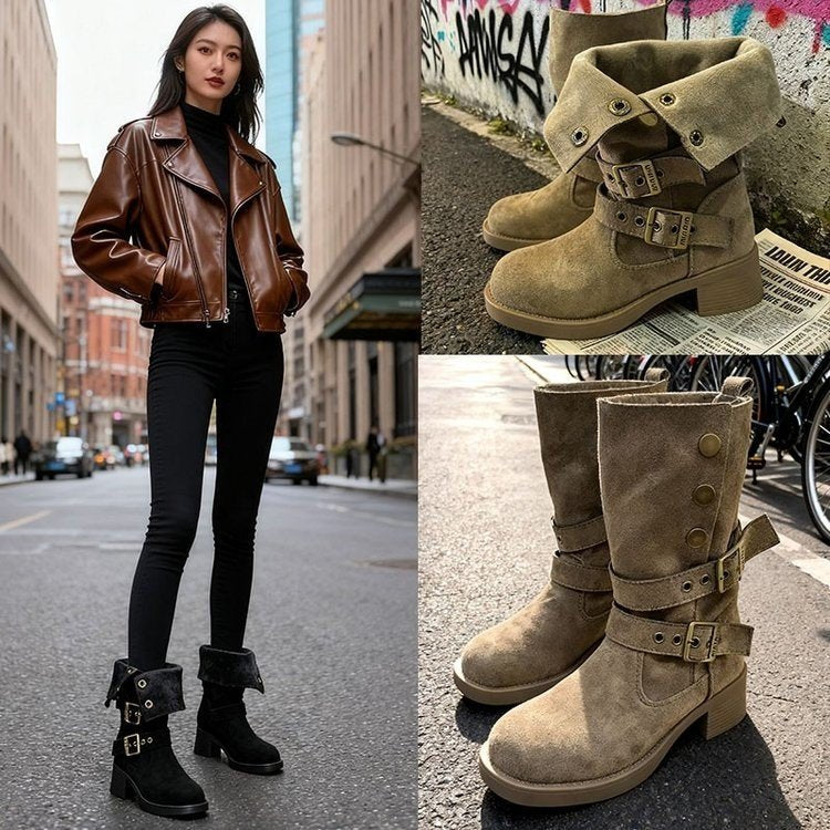 Damen Stiefel Modisch Elegant mit verstellbaren Riemen