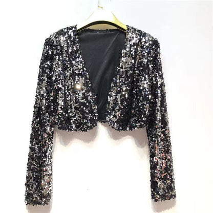 Glitzernde Damenjacke Langarm Offener Schnitt Glamour