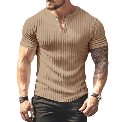 Herren Rippenshirt Kurzarm Henley Ausschnitt Modern