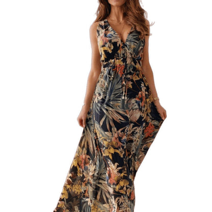 Langes Maxi Kleid Damen Sommer Tropical Chic