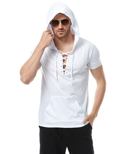 Herren Hoodie T-Shirt mit V-Ausschnitt und Kängurutasche Streetwear Style