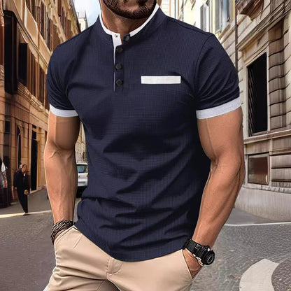 Herren Hemd Kurzarm Modern Stehkragen