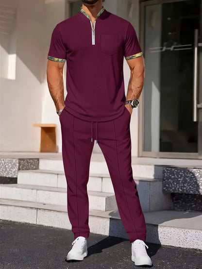 Herren Sportoberteil Kurzarm mit Reißverschluss und Jogginghose