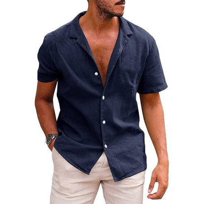 Herren Leinenhemd Kurzarm mit Knöpfen Elegant