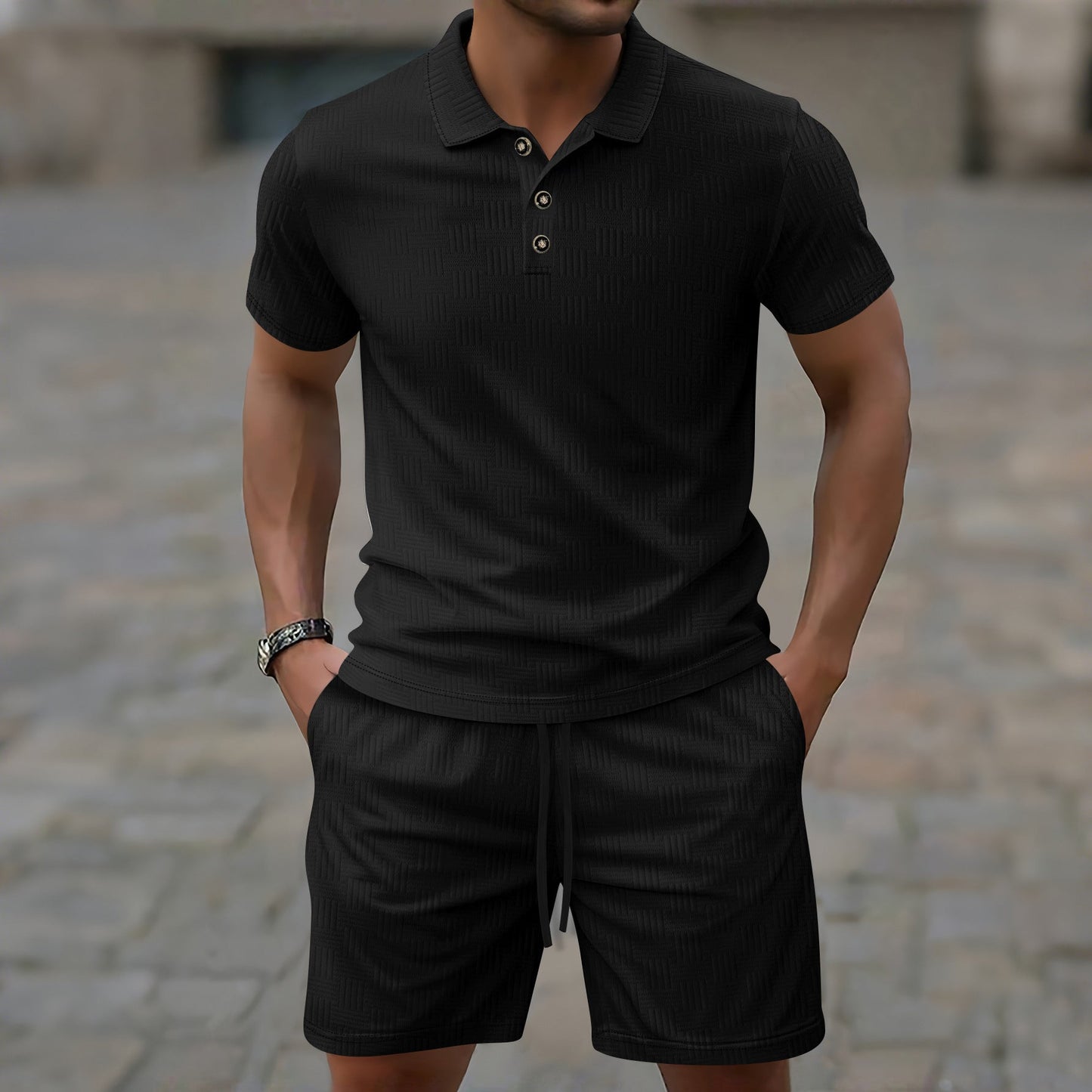Herren Poloshirt Set mit Stretch Shorts Sportlich Modern