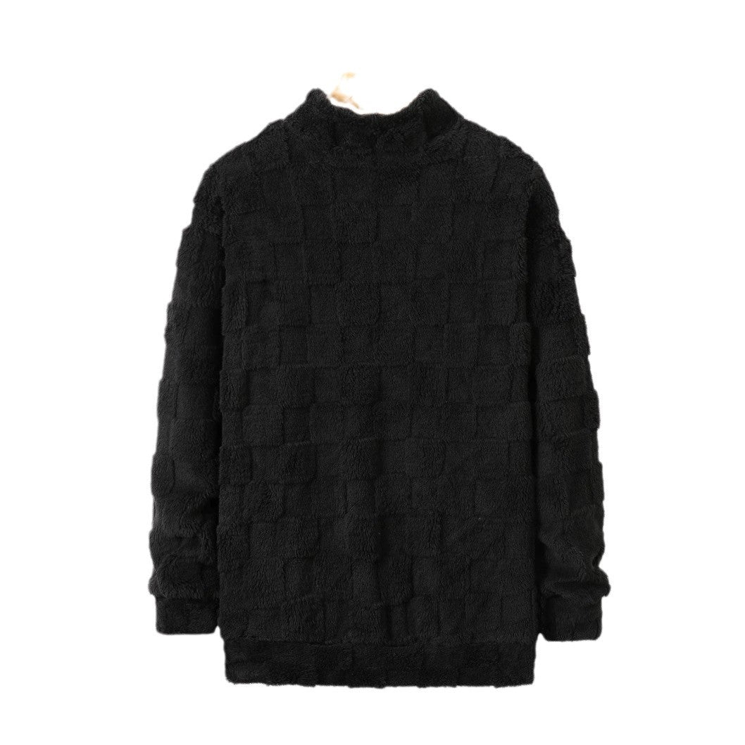 BerlinGlamour, herren kuscheliger Fleece-Pullover mit Stehkragen und Reißverschluss.