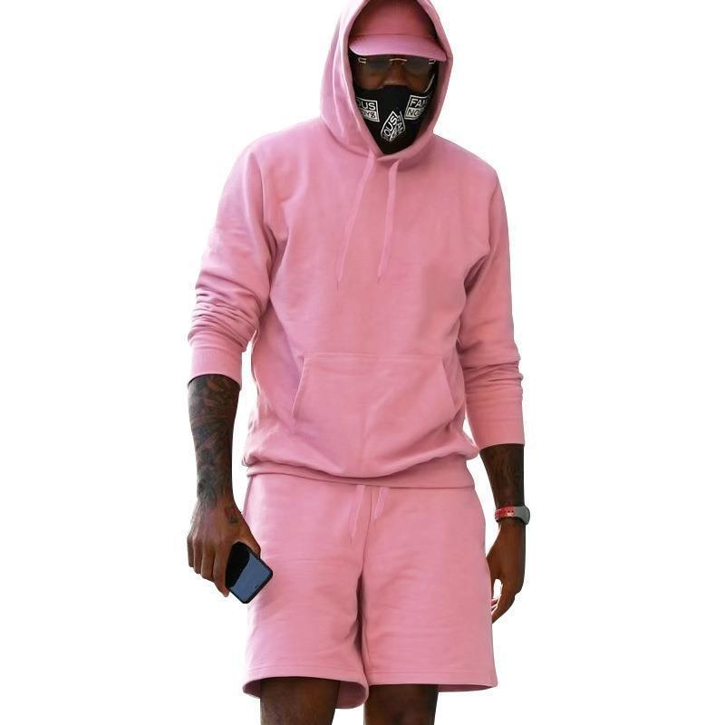 Herren Sportset Hoodie Shorts Sweat Set Grau Sportlich