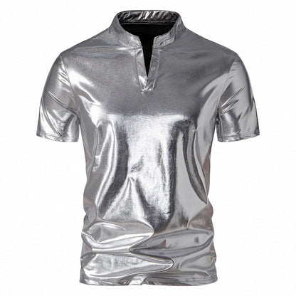 Herren T-Shirt Metallic Modern Hoher Kragen Trendy