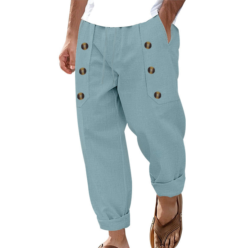 Herren Leinenhose Lässig mit Knöpfen Sommerhose Beige - BerlinGlamour