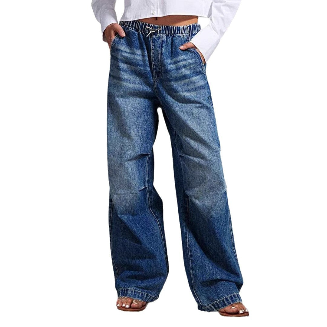 Damen Jeanshose Weite Bein Elastisch Lässig