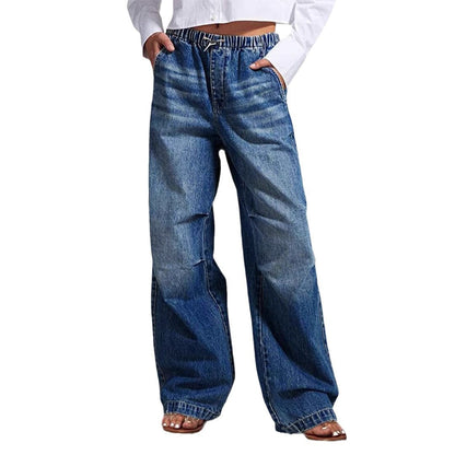Damen Jeanshose Weite Bein Elastisch Lässig