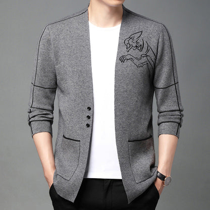 Herren Strickjacke Elegant mit Stickdesign und Taschen
