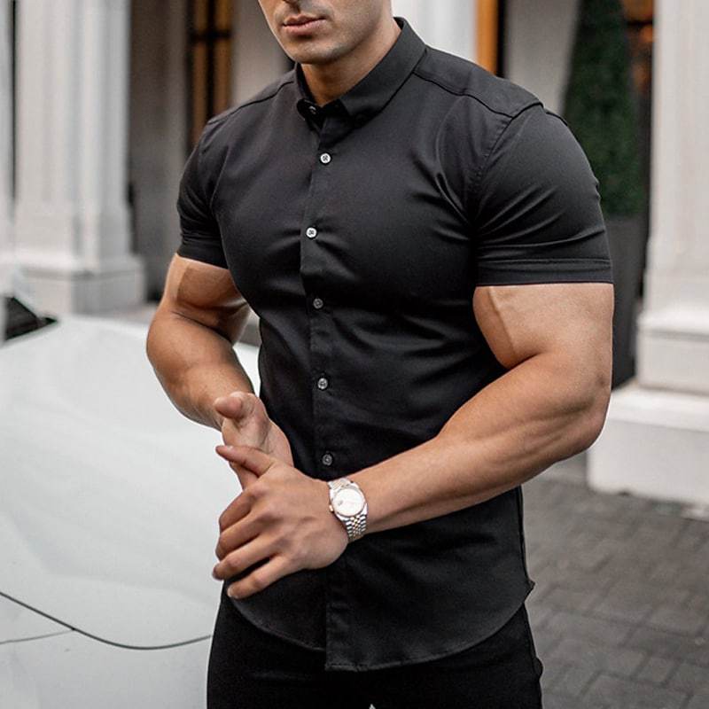 Herren Kurzarmhemd Slim Fit Modern Strukturiert
