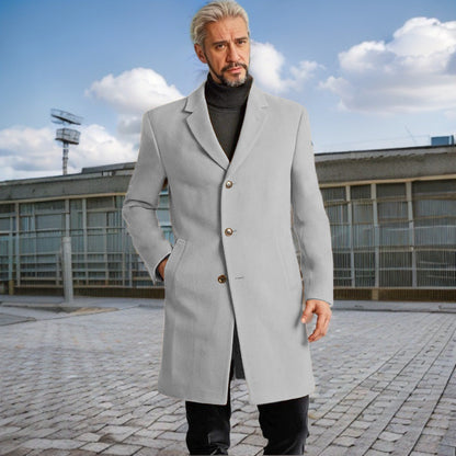 Herren Langmantel Elegant Modern mit Knöpfen Schwarz
