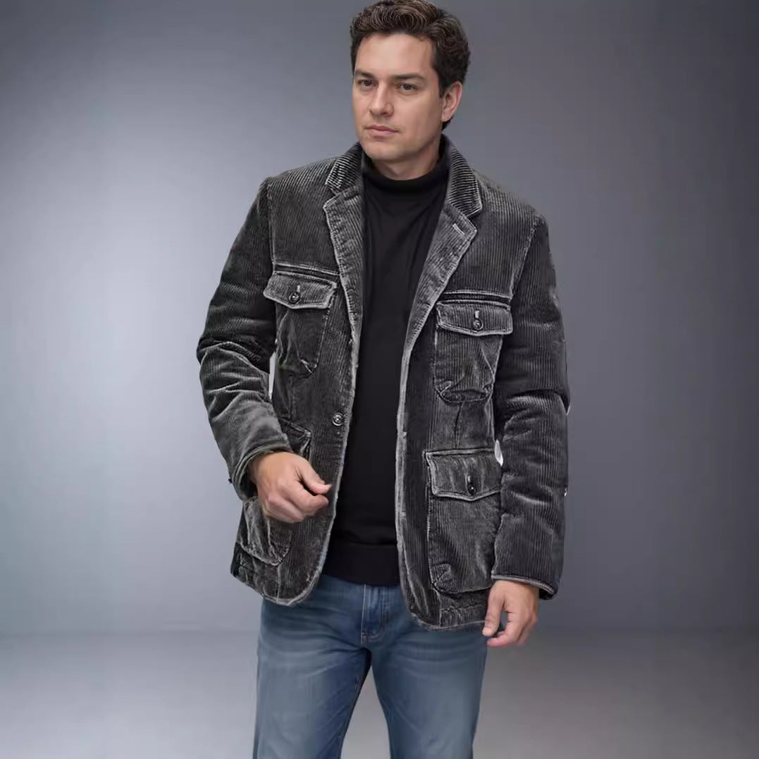 Herren Cordjacke Leicht Mit Taschen Modern Schnitt - BerlinGlamour