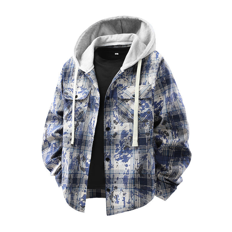 Herren Overshirt Kariert Lässig mit Kapuze Berlin Style