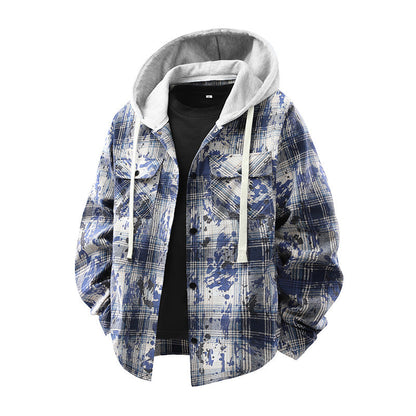 Herren Overshirt Kariert Lässig mit Kapuze Berlin Style