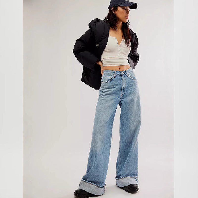 Damjeans Weite Bein Modisch Elastic