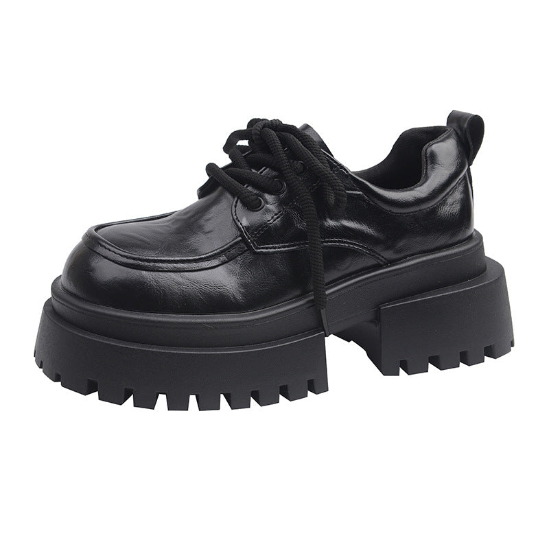 Damen Plattform Schnürschuhe Hoch Glänzend Robust