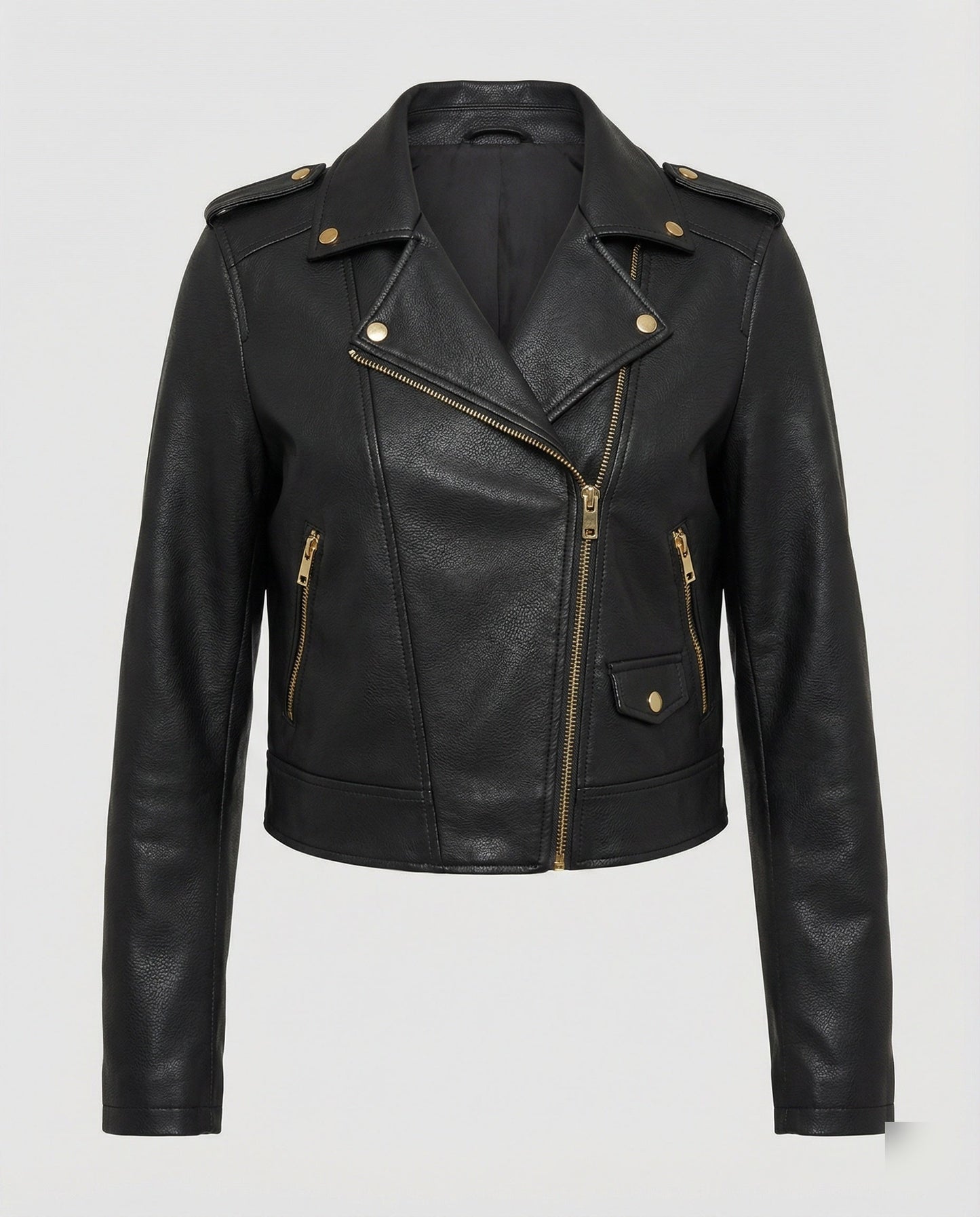 Lederjacke Damen Kurz mit Hemdkragen und Reißverschluss