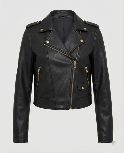 Lederjacke Damen Kurz mit Hemdkragen und Reißverschluss