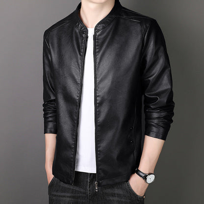 Herren Lederjacke Modern Geschnitten Schwarzes Kunstleder