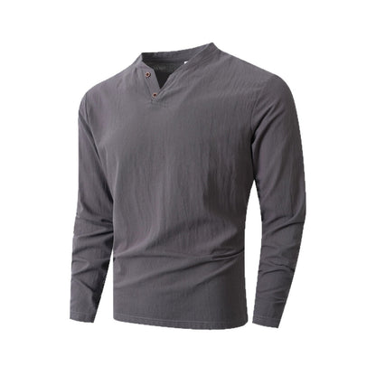 Herren Langarmshirt Stehkragen Modern Knopfdesign