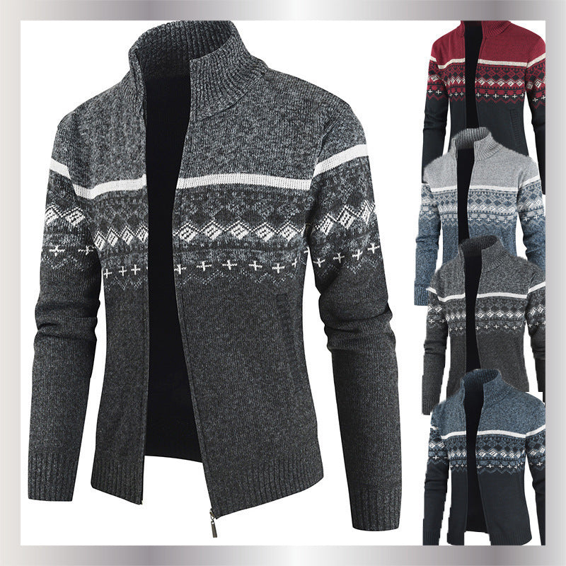 Herren Strickjacke Geometrisch Hochkragen Modern - BerlinGlamour