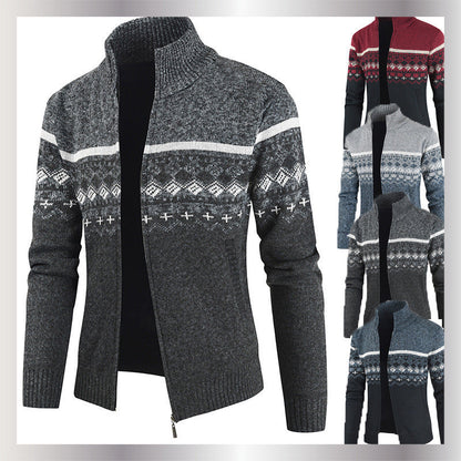 Herren Strickjacke Geometrisch Hochkragen Modern - BerlinGlamour