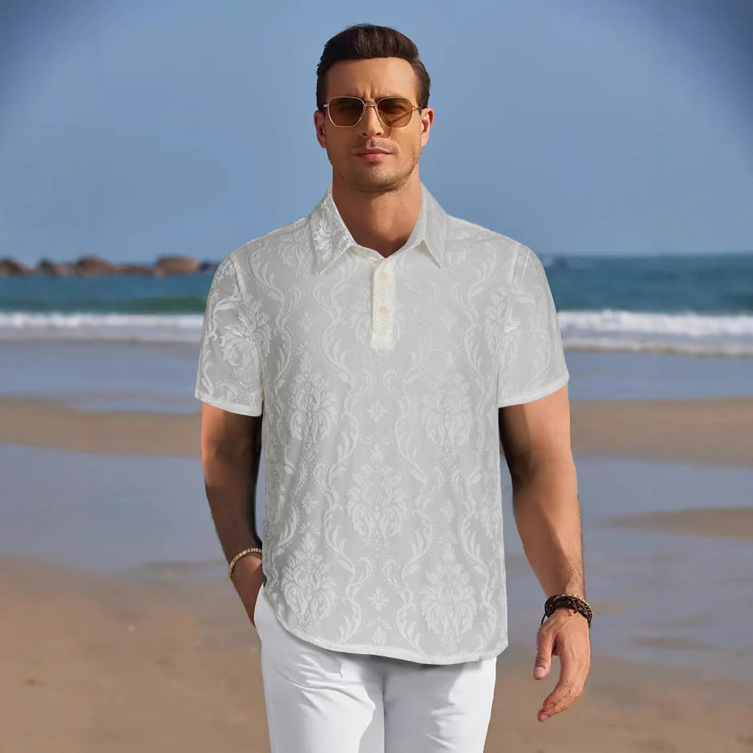 Herren Polohemd Elegantes Damastmuster Modern